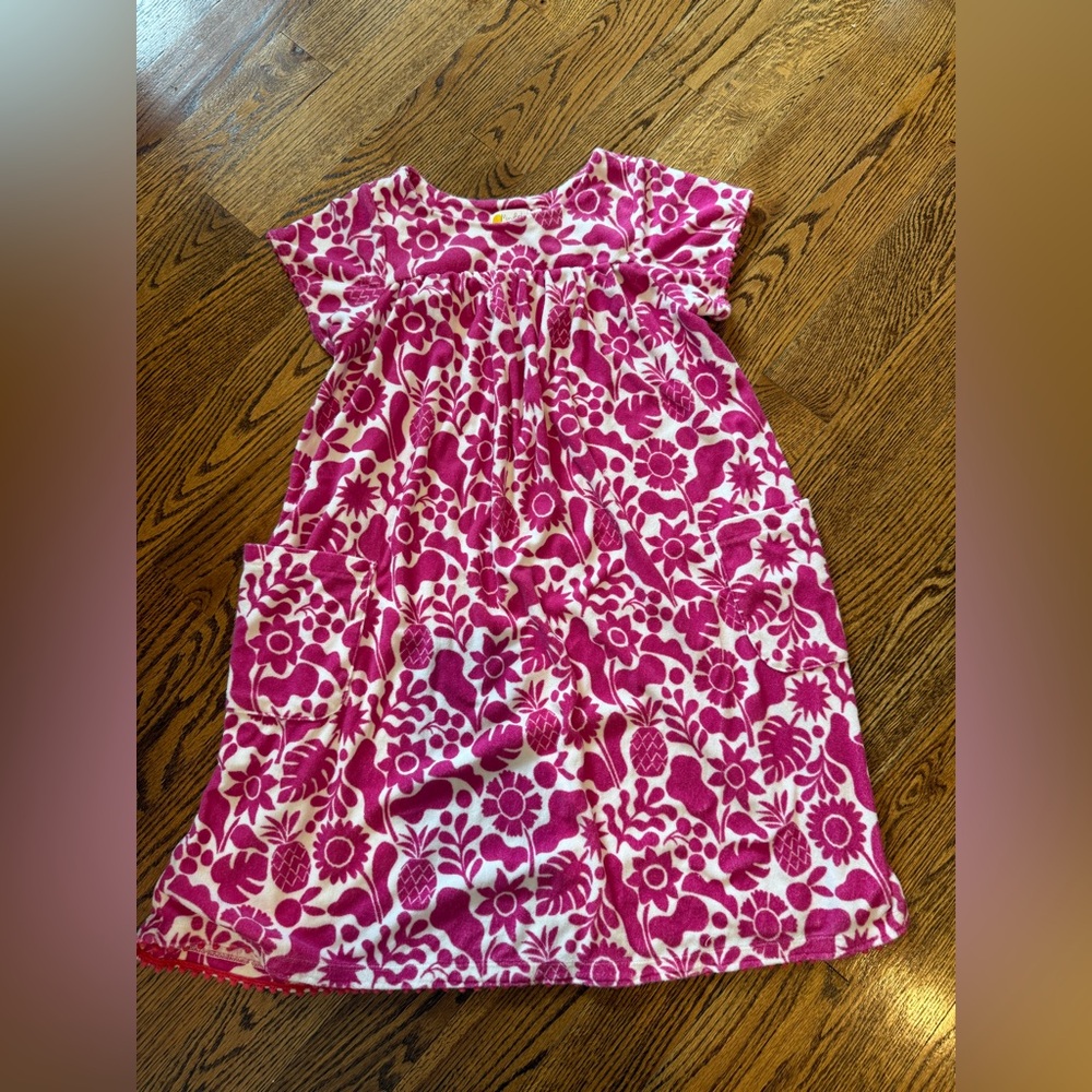 MINI BODEN Terry Toweling Swim Cover Up Dress Girls Size 11-12y floral birds